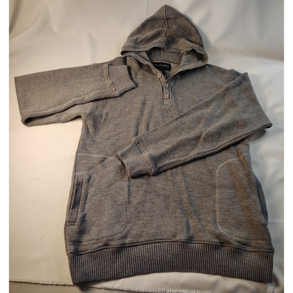Cellangino Mens 3XL Heather Grey Henley Hoodie Pullover Kangaroo Pocket Knit